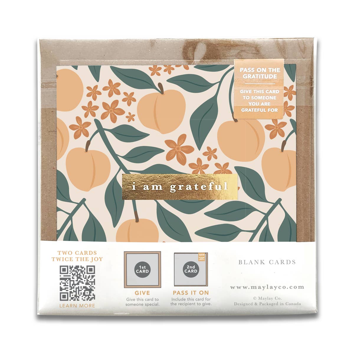 “I Am Grateful” Peaches Floral | Gratitude Greeting Card