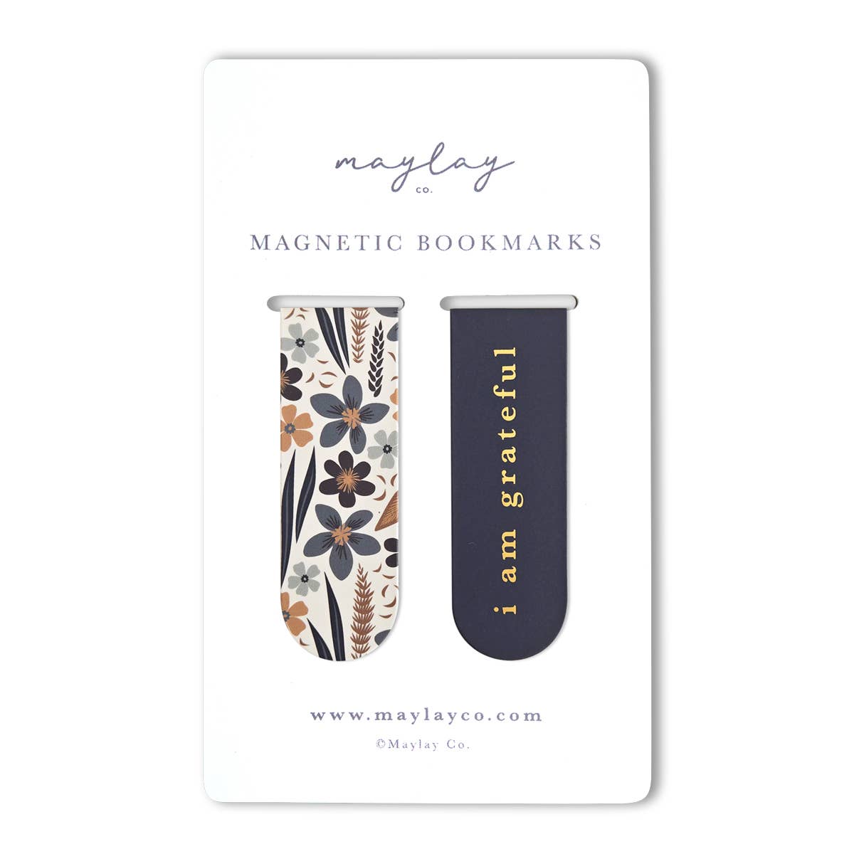 "I Am Grateful" Misty Bloom Floral | Magnetic Gold Foil Bookmarks (Set of 2)